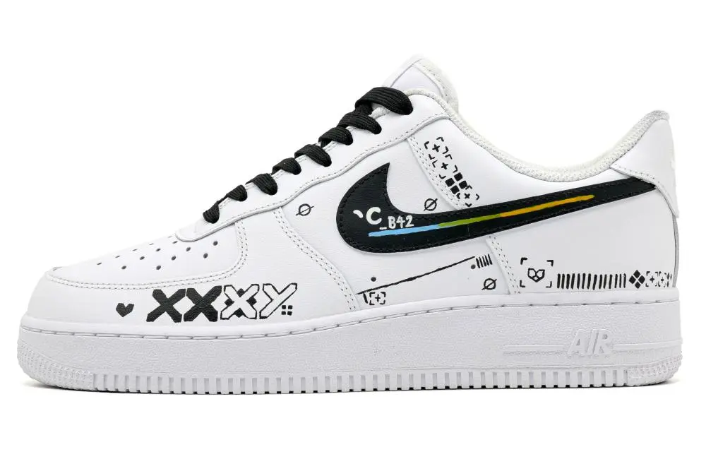 Nike Air Force 1 Print Collection 2.0 Lightweight Low top Skateboard Shoes Unisex Black White