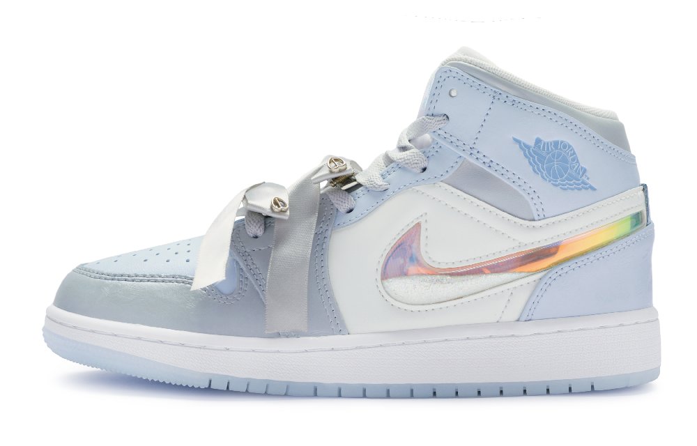 Jordan Air Jordan 1 Mid High-Top Vintage Basketball Shoes GS Blue Silver