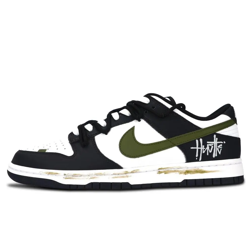 Nike Dunk Black White, American Style Abrasion Resistant Low top Skateboard Shoes Unisex Black Green
