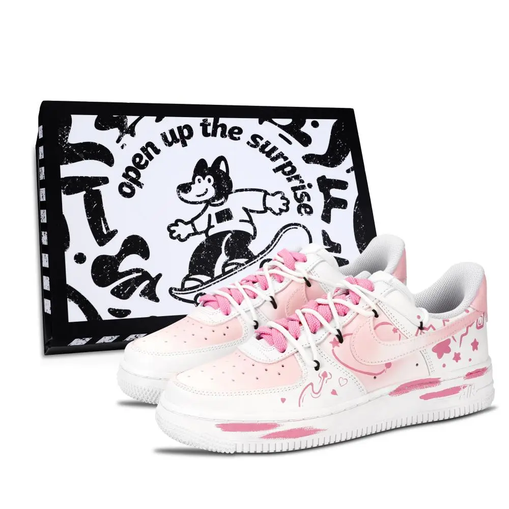Nike Air Force 1 Air Force 1, Star Arrow Love Language Abrasion Resistant Low Top Skateboard Shoes Unisex Pink