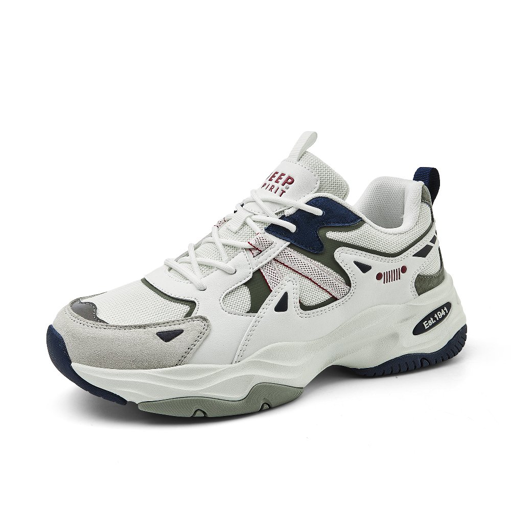JEEP SPIRIT Red Cloud 2.0 Cushioning Abrasion Resistant Breathable Low top Casual Chunky Sneakers Men's Polar White