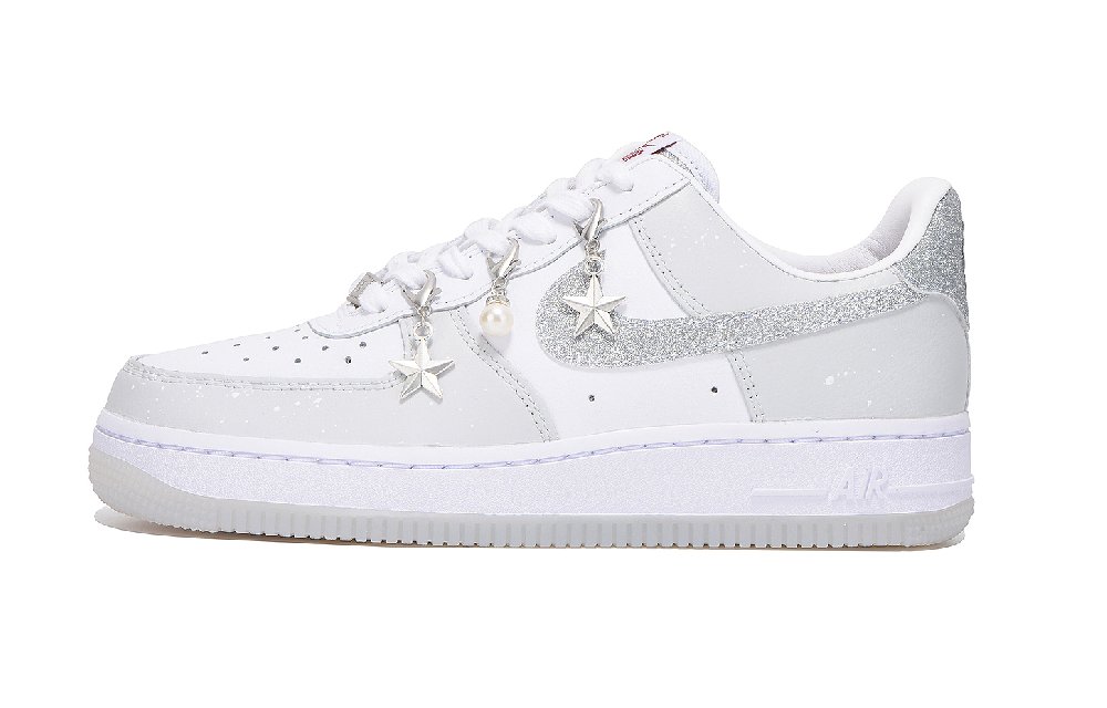 Nike Air Force 1 Anti Slip Wear Resistant Low Top Skateboard Shoes Unisex Silver White