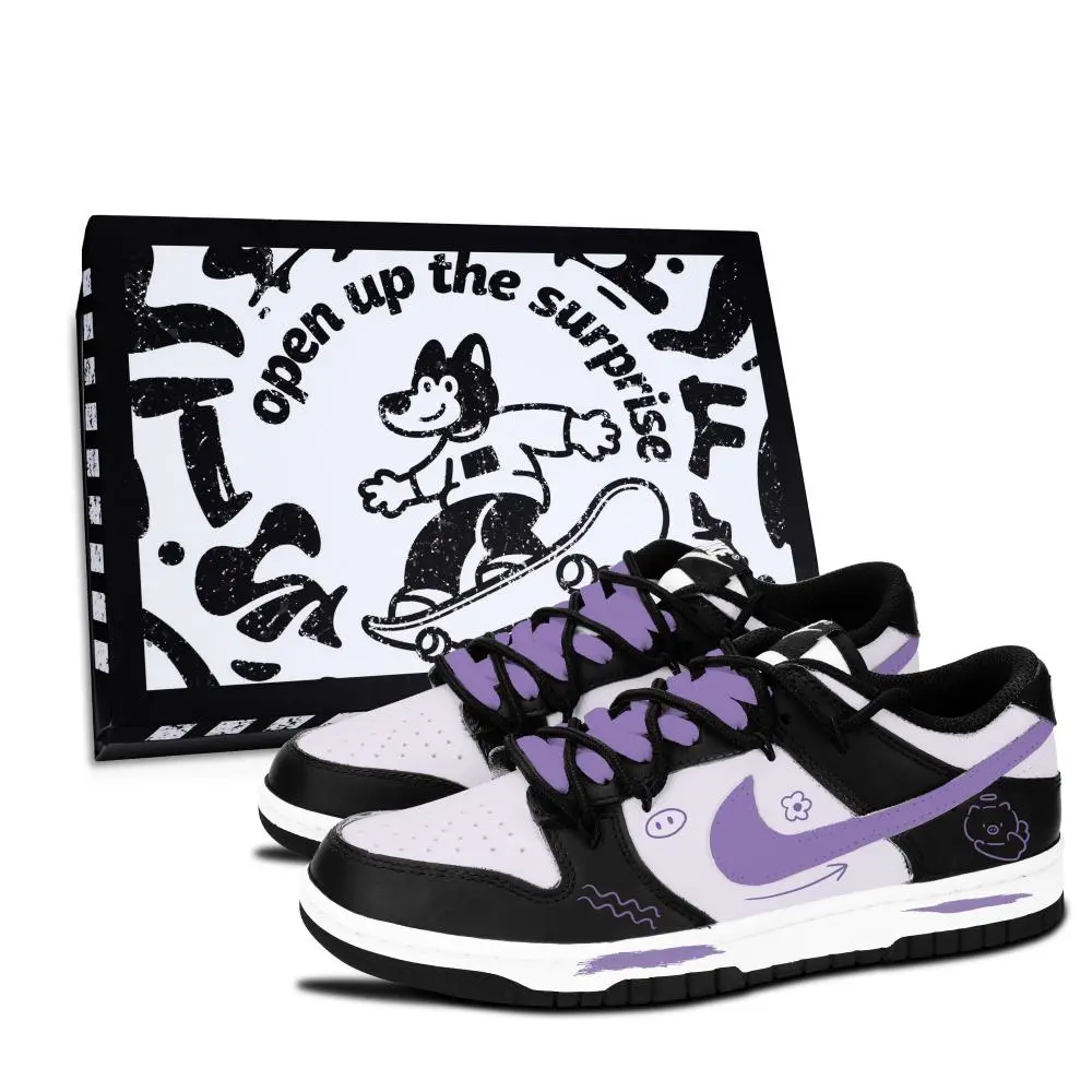 Nike Dunk Black White, Cute Pig Purple Drawing Abrasion Resistant Low top Skateboard Shoes Unisex Purple