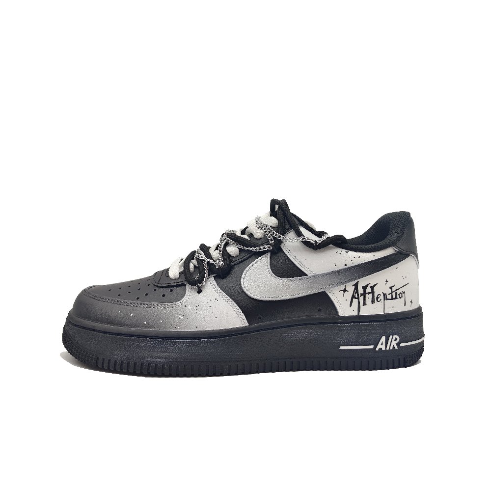 Nike Air Force 1 Anti-Slip Wear-Resistant Low-Top Skateboard Shoes Unisex Black Silver