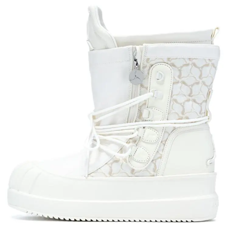 LI NING 1990 Thermal Waterproof Abrasion Resistant Slip Resistant Knee High Snow Boots Women's Ecru