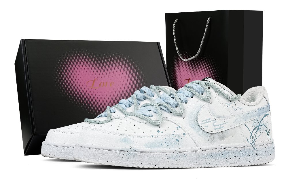Nike Court Vision 1 Cyan Cloud Heart Box Slip Resistant Abrasion Resistant Low top Skateboard Shoes Men's Cyan