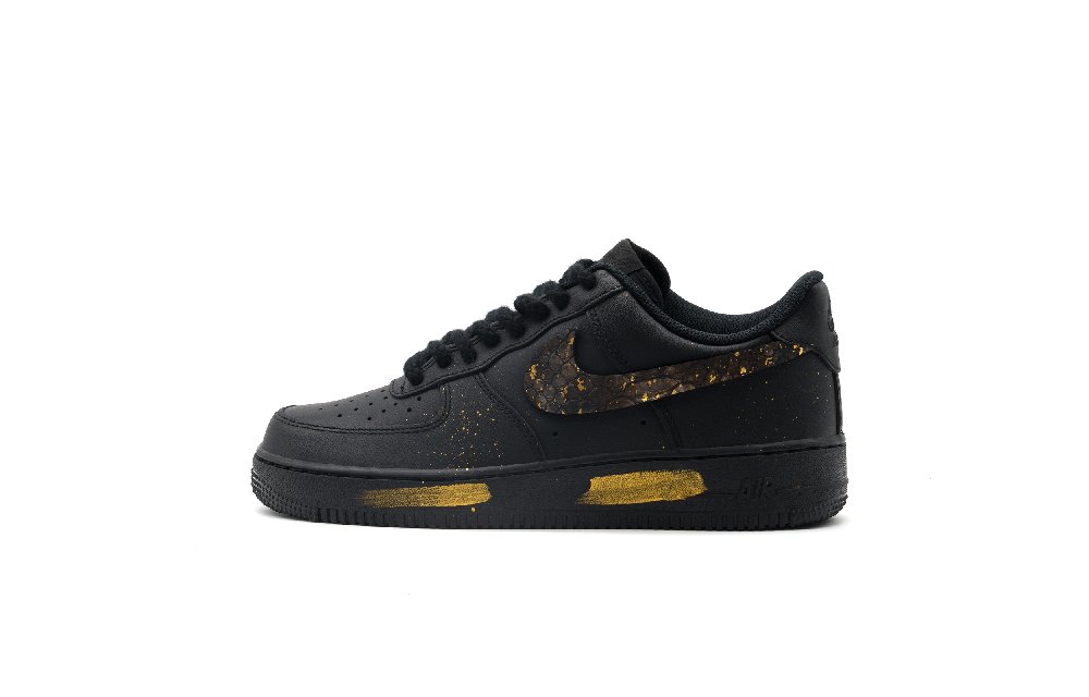 Nike Air Force 1 Slip Resistant Cushioning Abrasion Resistant Low Top Skateboard Shoes Unisex Black Gold
