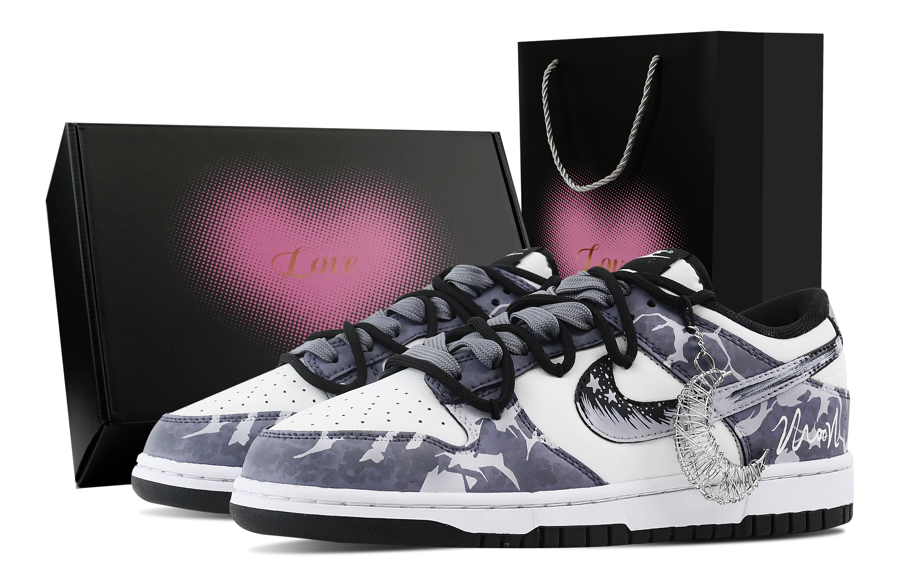 Nike Dunk Purple Night Star Moon, Heart Box Slip Resistant Abrasion Resistant Low top Skateboard Shoes Unisex