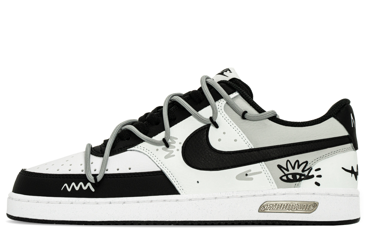 Nike Court Vision Unrestrained Graffiti, Special Box, Panda Lightweight Low top Skateboard Shoes Men's Black White