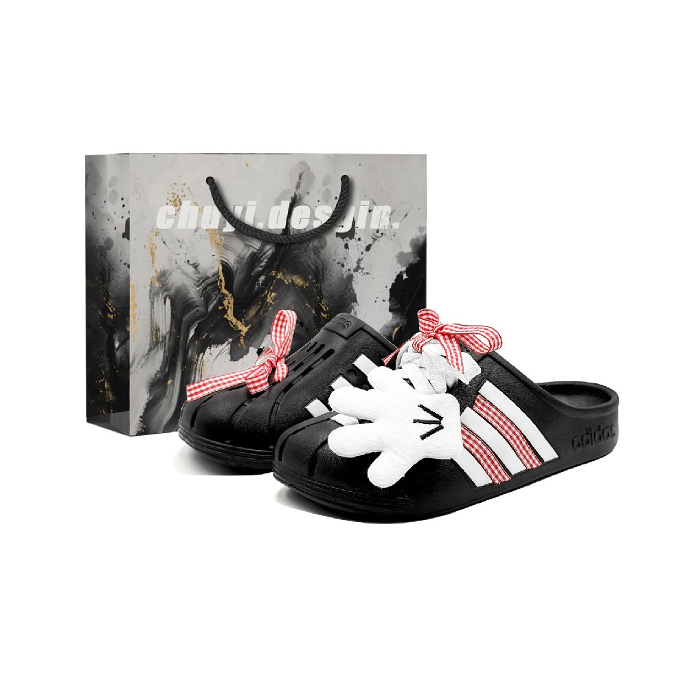 Adidas ADILETTE CLOGS Abrasion Resistant Closed Toe Slippers Unisex Black White Red