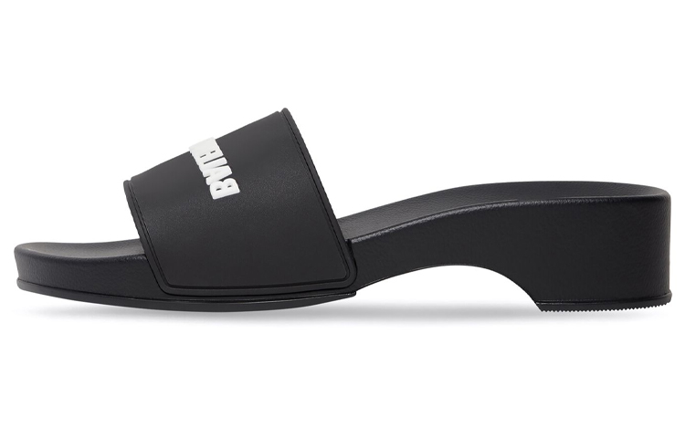 Balenciaga Logo Pool Clog Slide Black White Women's
