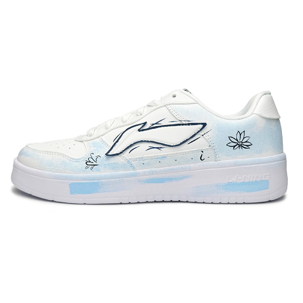 LiNing Pontoon Boats Slip Resistant, Abrasion Resistant, Lightweight Low Top Skateboard Shoes Unisex White Blue