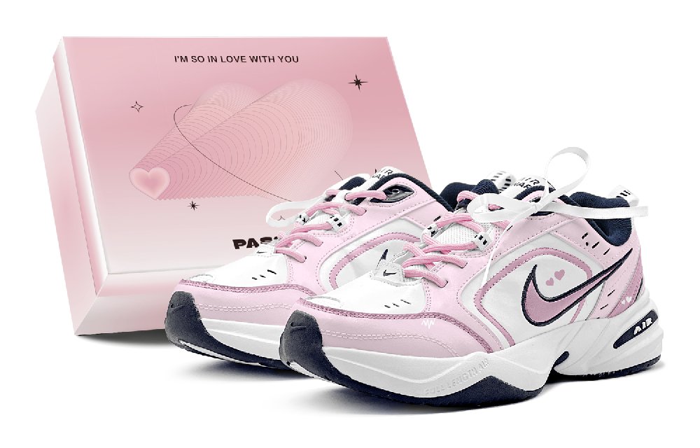 Nike Air Monarch 4 Anti Slip Wear Resistant Low Top Chunky Sneakers Unisex Pink White