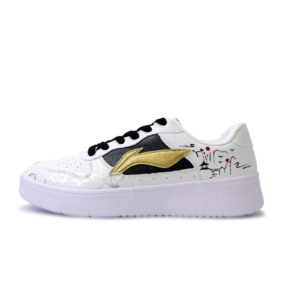 LiNing Pontoon Boats Abrasion Resistant Breathable Low Top Skateboard Shoes Unisex Black Gold