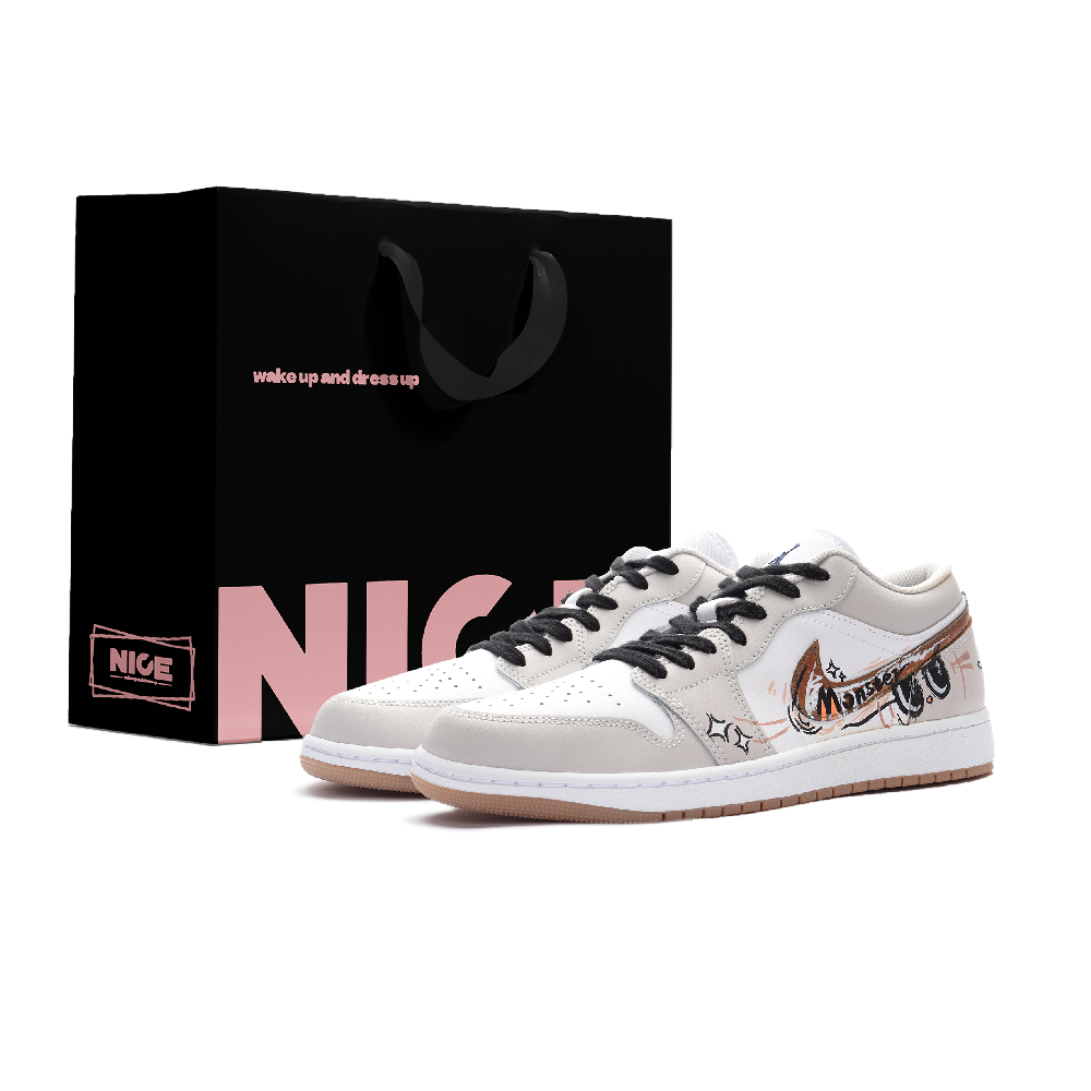 Jordan Air Jordan 1 Cushioning, Wear Resistant Low Top Vintage Basketball Shoes Unisex White Brown