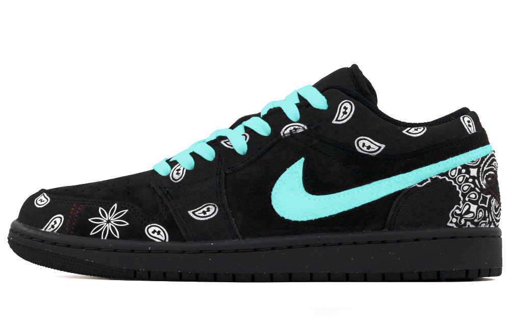 Jordan Air Jordan 1 Slip-Resistant Low-Top Vintage Basketball Shoes Men's Black White Green