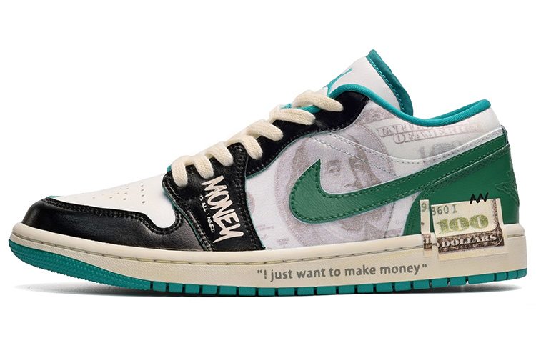 Jordan Air Jordan 1 Low Top Vintage Basketball Shoes Women's Green White Black