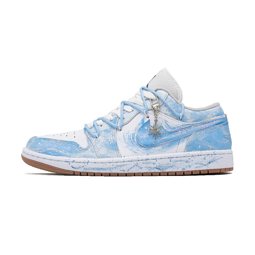 Jordan Air Jordan 1 Colored Glaze Sea Abrasion Resistant Low Top Vintage Basketball Shoes Unisex Ocean Blue