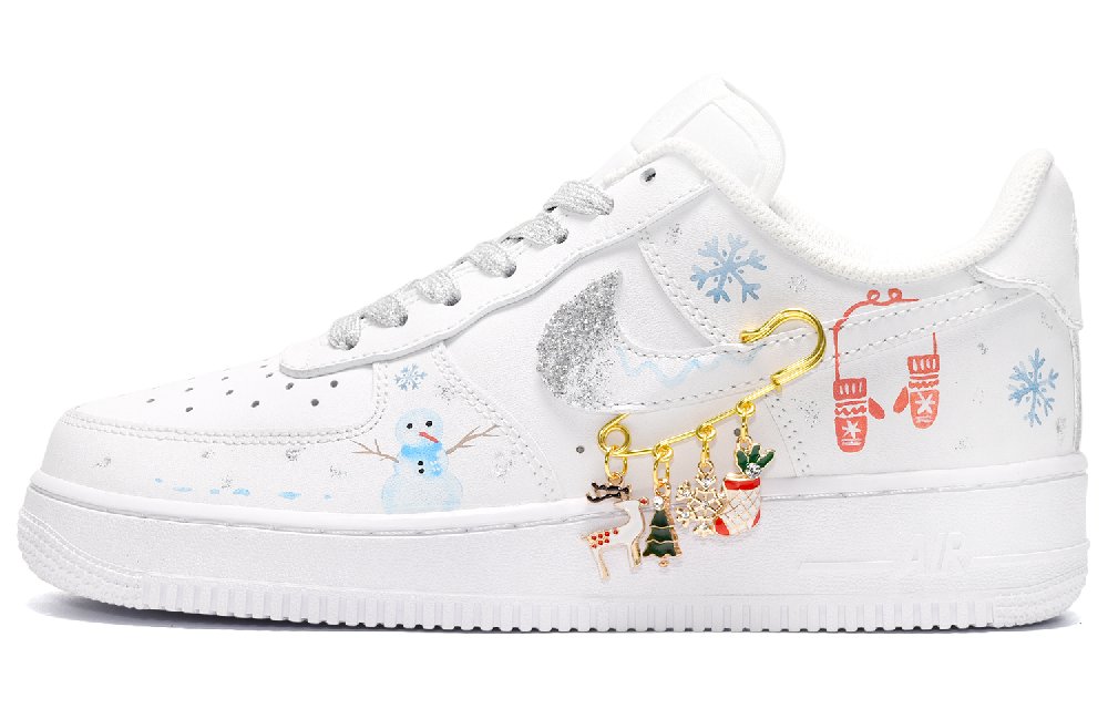 Nike Air Force 1 CUS ID Christmas Snowman Low-Top Skateboard Shoes Men's White