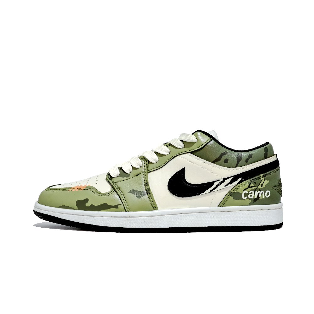 Jordan Air Jordan 1 Abrasion Resistant Low Top Vintage Basketball Shoes Unisex Green Camouflage