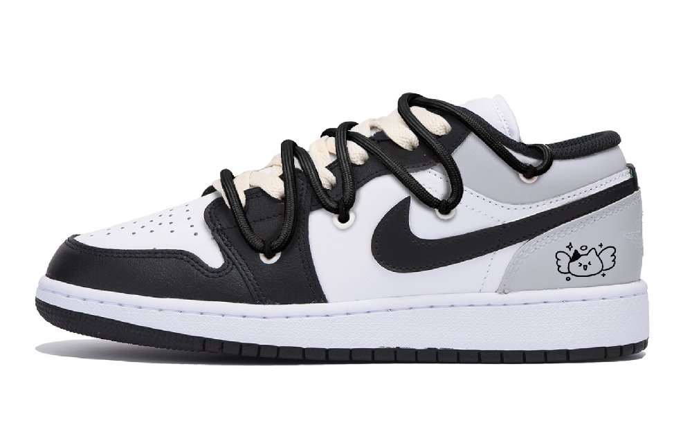 Jordan Air Jordan 1 Puppy Fragment Anti-Slip Wear-Resistant Low-Top Vintage Basketball Shoes Men's Black Dark Gray