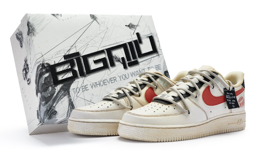 Nike Air Force 1 Low 07 Low Top Skateboard Shoes Men's Beige White Red