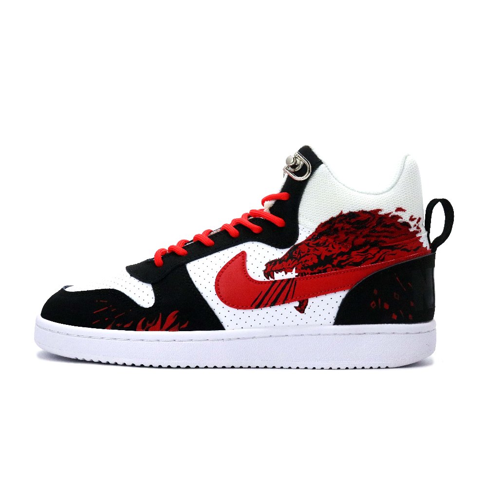 Nike Court Borough Lightweight Breathable Slip-Resistant Mid-Top Skateboard Shoes Men's Black Red White
