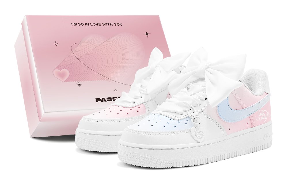 Nike Air Force 1 Anti-Slip Wear-Resistant Low-Top Skateboard Shoes Men's Blue Pink