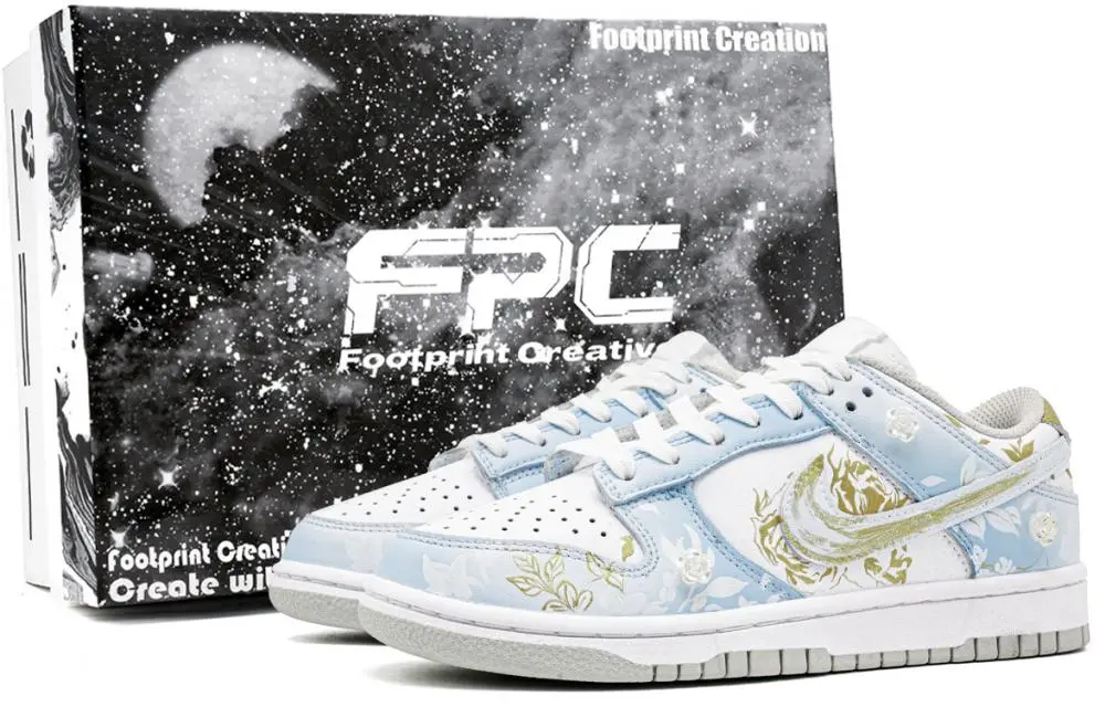 Nike Dunk Brocade Footprint Innovation Abrasion Resistant Low top Skateboard Shoes Unisex Blue Gold Color