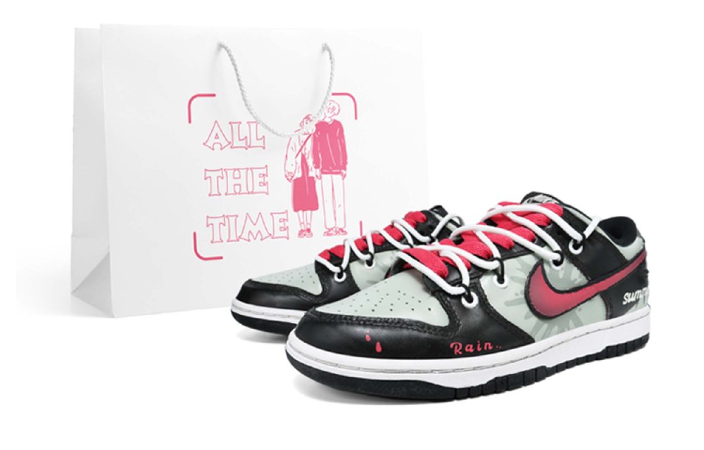 Nike Dunk Low Top Skateboard Shoes Women's Pink Black Green