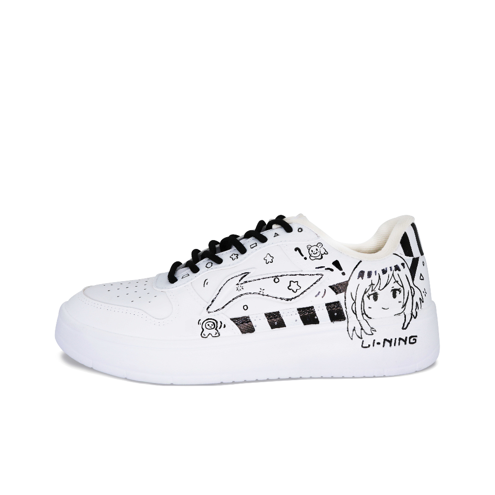 LiNing Pontoon Boats Slip-Resistant Breathable Low-Top Skateboard Shoes Women's White Black