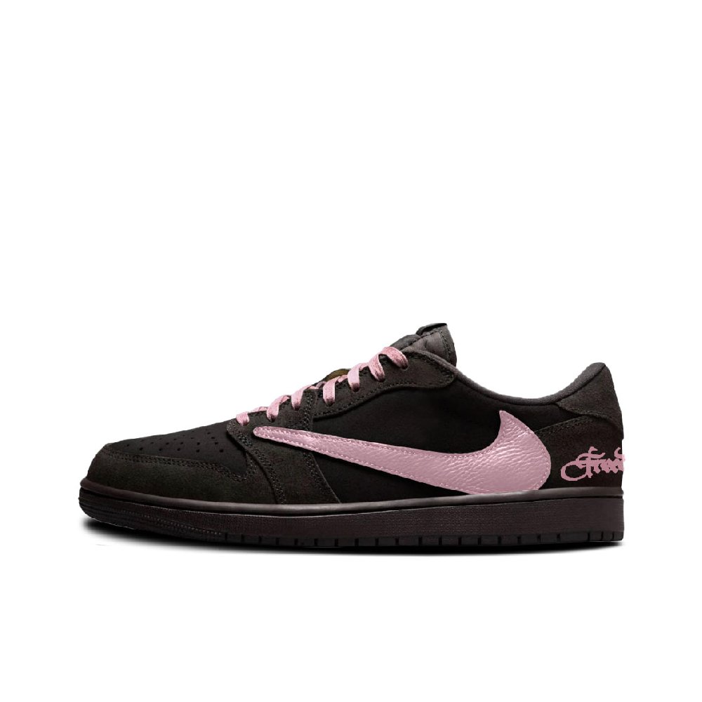 Travis Scott x Jordan Air Jordan 1 Cushioned Slip Resistant Low Top Vintage Basketball Shoes Unisex Pink Brown