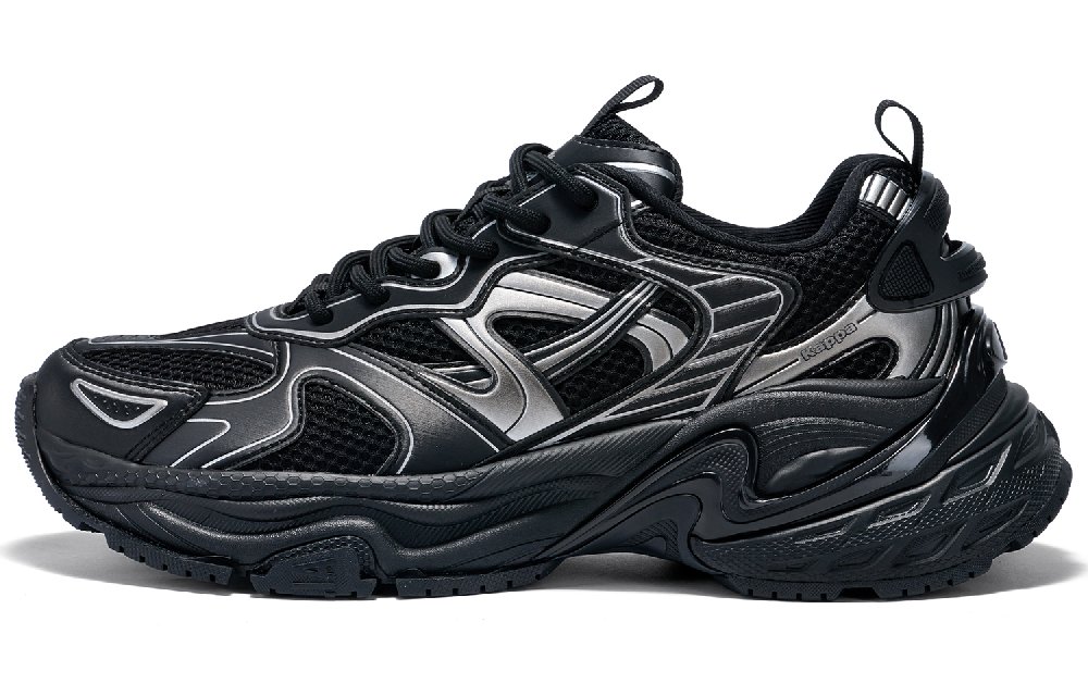 Kappa Wind Chaser 2 Anti Slip Wear Resistant Low Top Chunky Sneakers Unisex Black