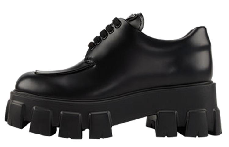 PRADA Monolith Brushed Leather Lace up Shoes 'Black' Women's