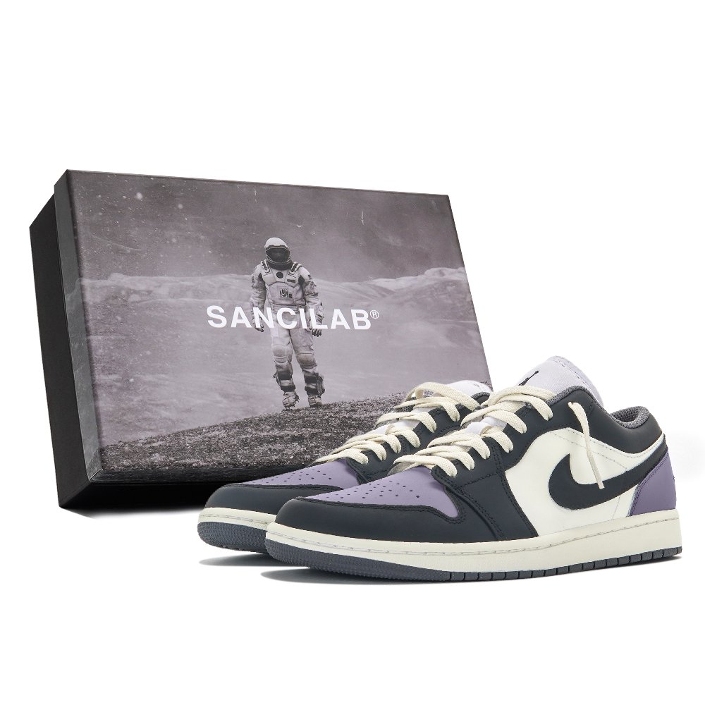 Jordan Air Jordan 1 Abrasion Resistant Low Top Vintage Basketball Shoes Unisex Black Purple