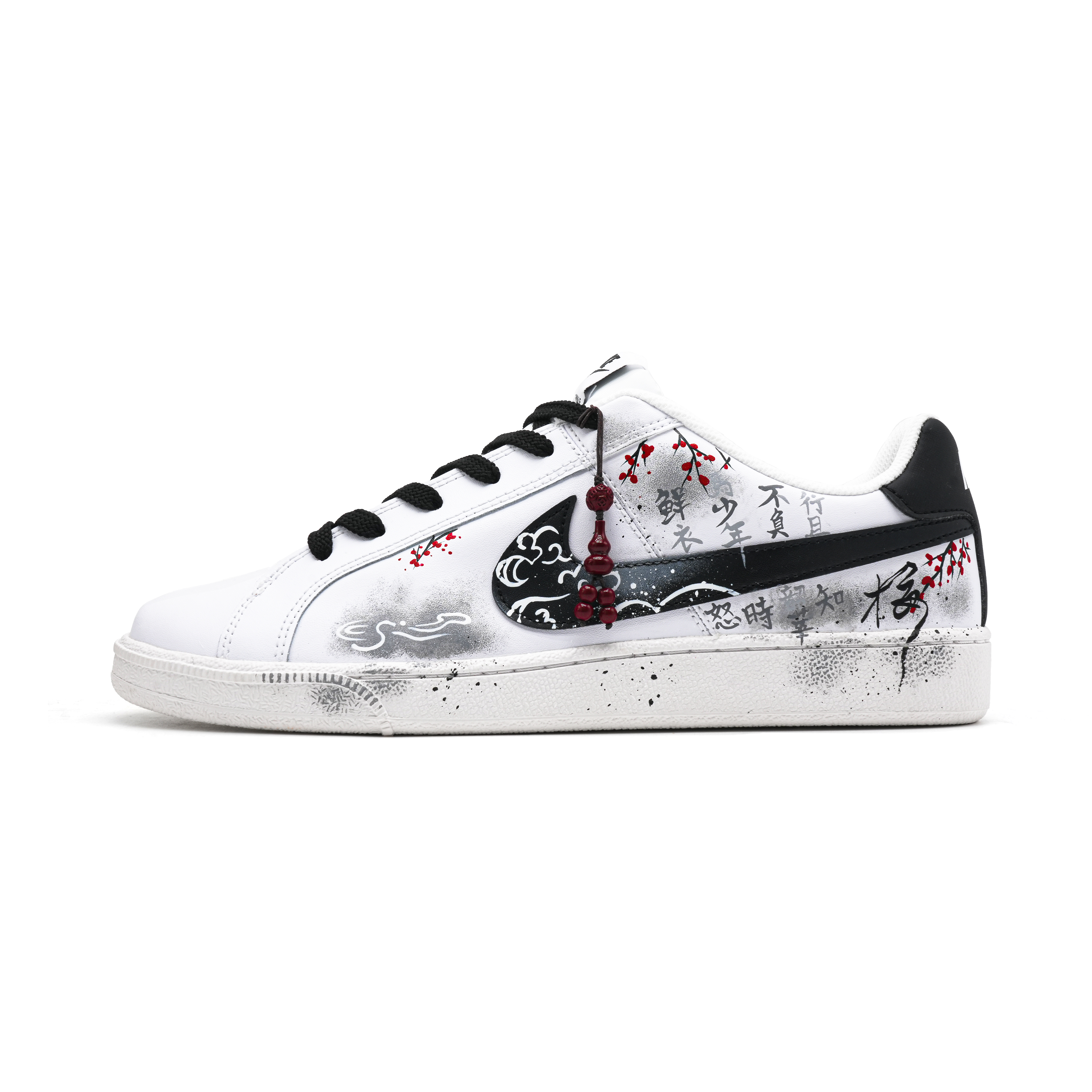 Nike Court Royale Ink Plum Blossom Abrasion Resistant Low top Skateboard Shoes Unisex Black White