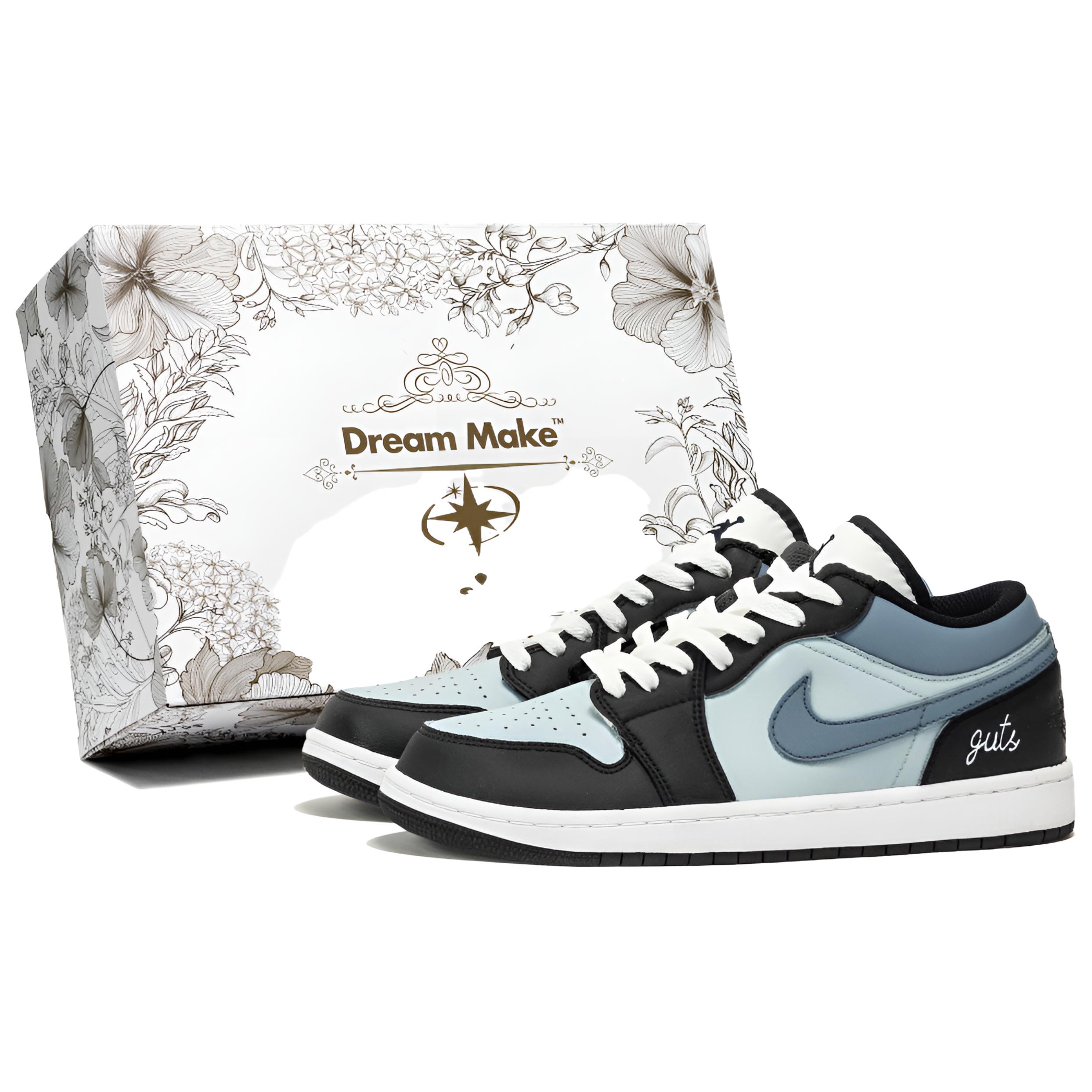 Jordan Air Jordan 1 Slate Blue Cushioning Low top Skateboard Shoes Unisex Black Blue