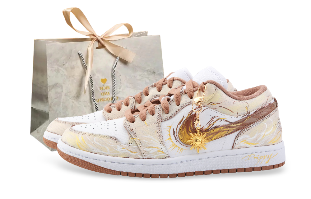 Jordan Air Jordan 1 Drippy Sun God Low Top Vintage Basketball Shoes Unisex Beige Gold
