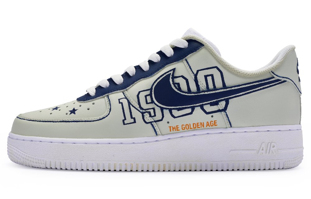 Nike Air Force 1 Slip-Resistant Low-Top Skateboard Shoes Men's Beige White Blue