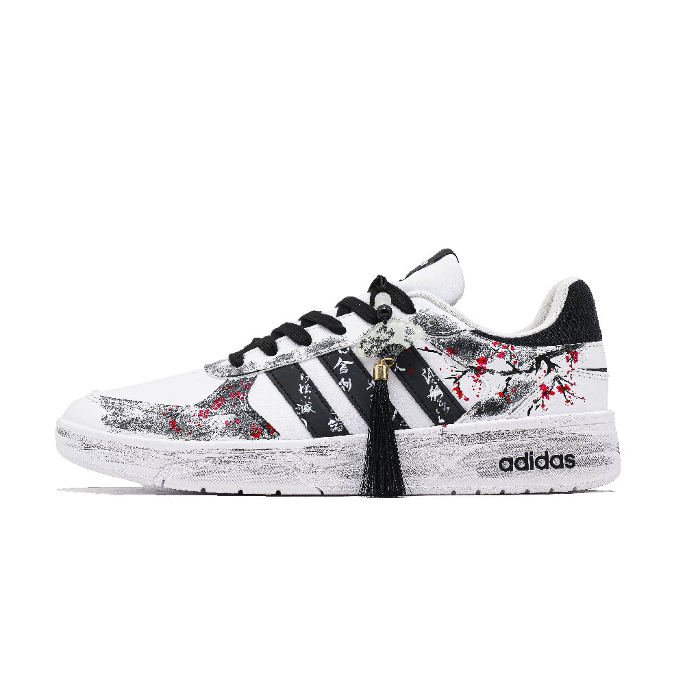 Adidas Neo Courtbeat Ink Wash Plum Fragrance Abrasion Resistant Low Top Skateboard Shoes Unisex White Black Red