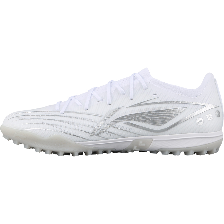 LiNing TF Rubber Broken Studs Artificial Ground Anti Slip Wear Resistant Soccer Shoes Men's White Silver