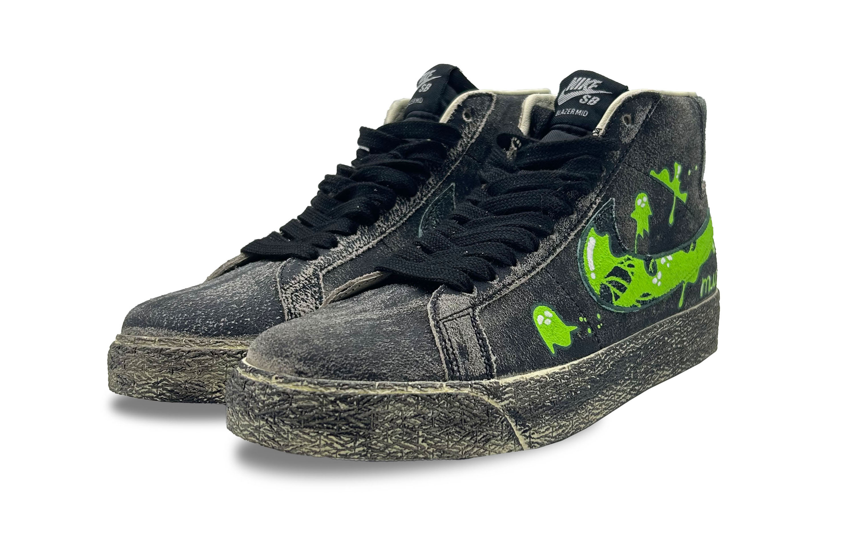 Nike Blazer Slip-Resistant Cushioning Abrasion-Resistant Mid-Top Skateboard Shoes Unisex Black Green