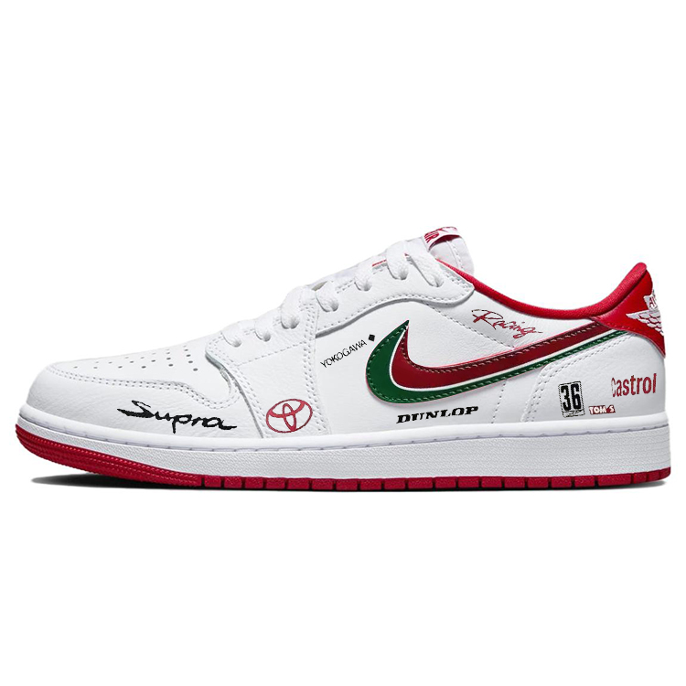 Jordan Air Jordan 1 Cushioning Anti-Slip Wear-Resistant Breathability Low-Top Vintage Basketball Shoes Men's White Red