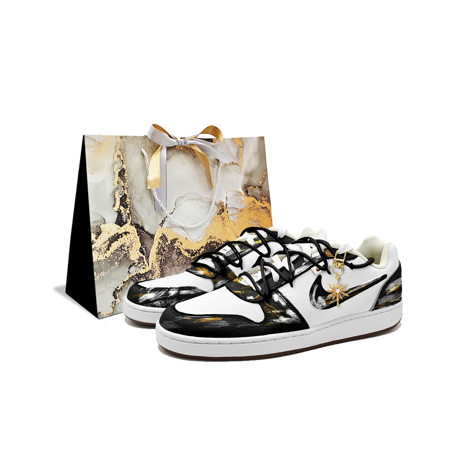 Nike EBERNON Sunlit Mountains Abrasion Resistant Slip Resistant Low top Skateboard Shoes Men's Black Gold