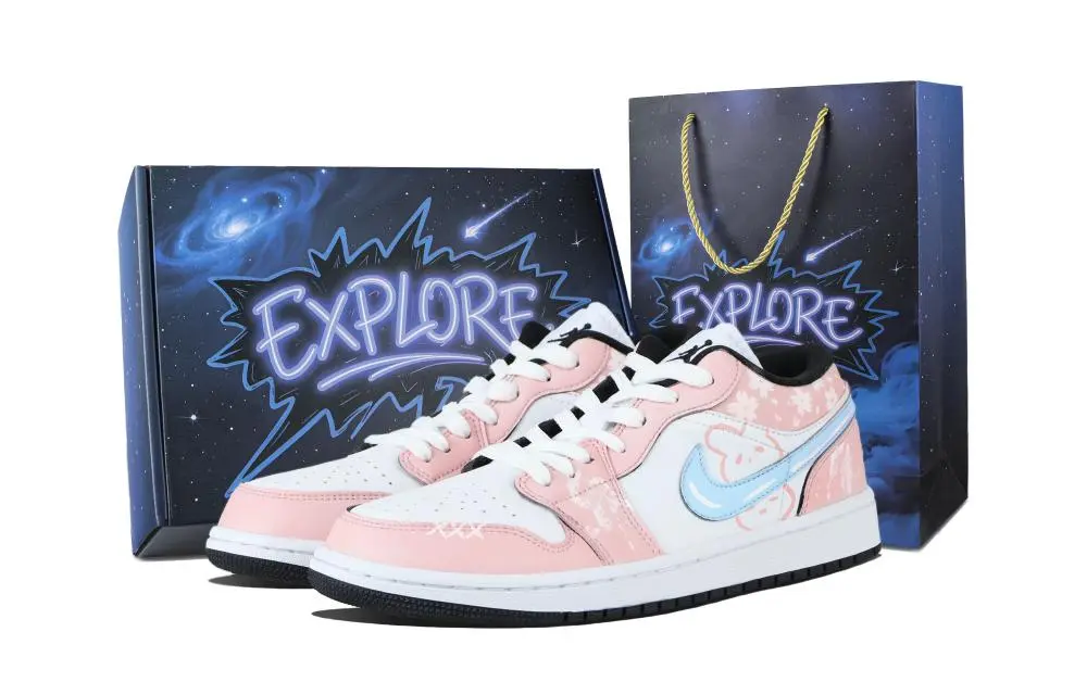 Jordan Air Jordan 1 Sparse Shadow Box Low top Vintage Basketball Shoes Unisex Pink