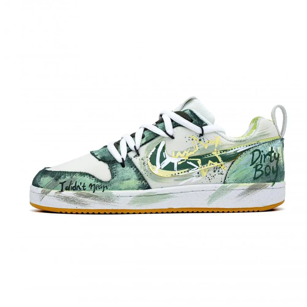 Nike Court Borough PRM Party Star Cushioning, Wear Resistant Low top Skateboard Shoes Men's White Green