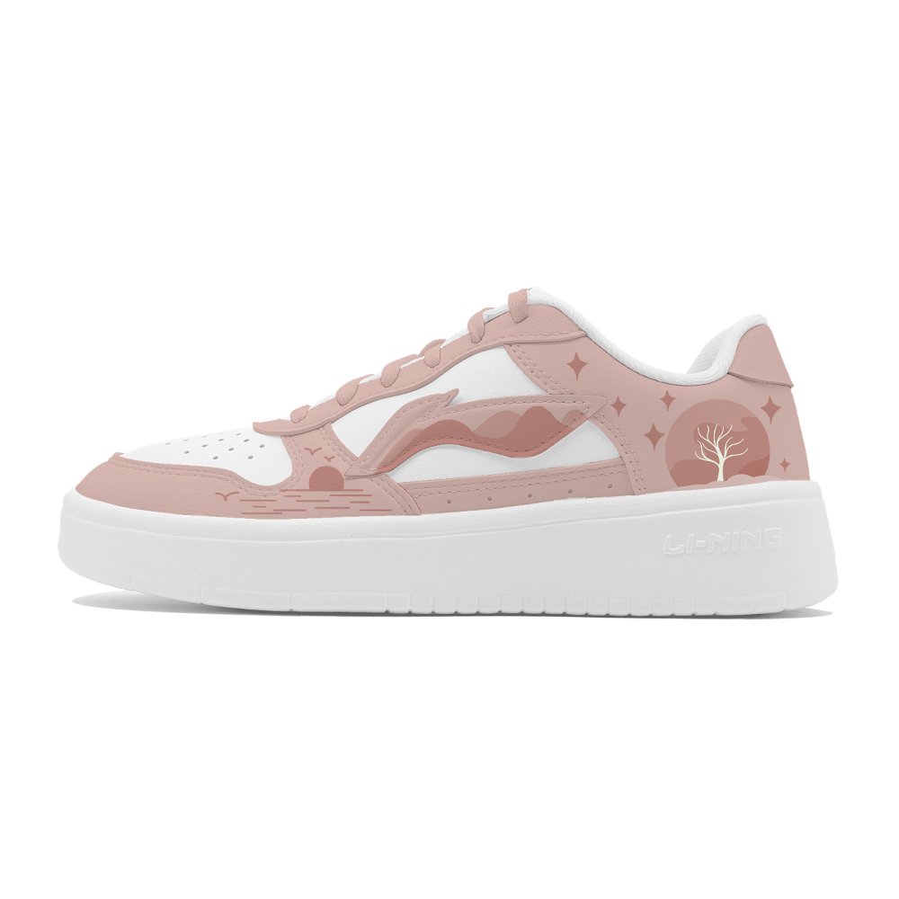 LiNing Pontoon Boats Slip-Resistant Cushioning Low-Top Skateboard Shoes Women's White Pink