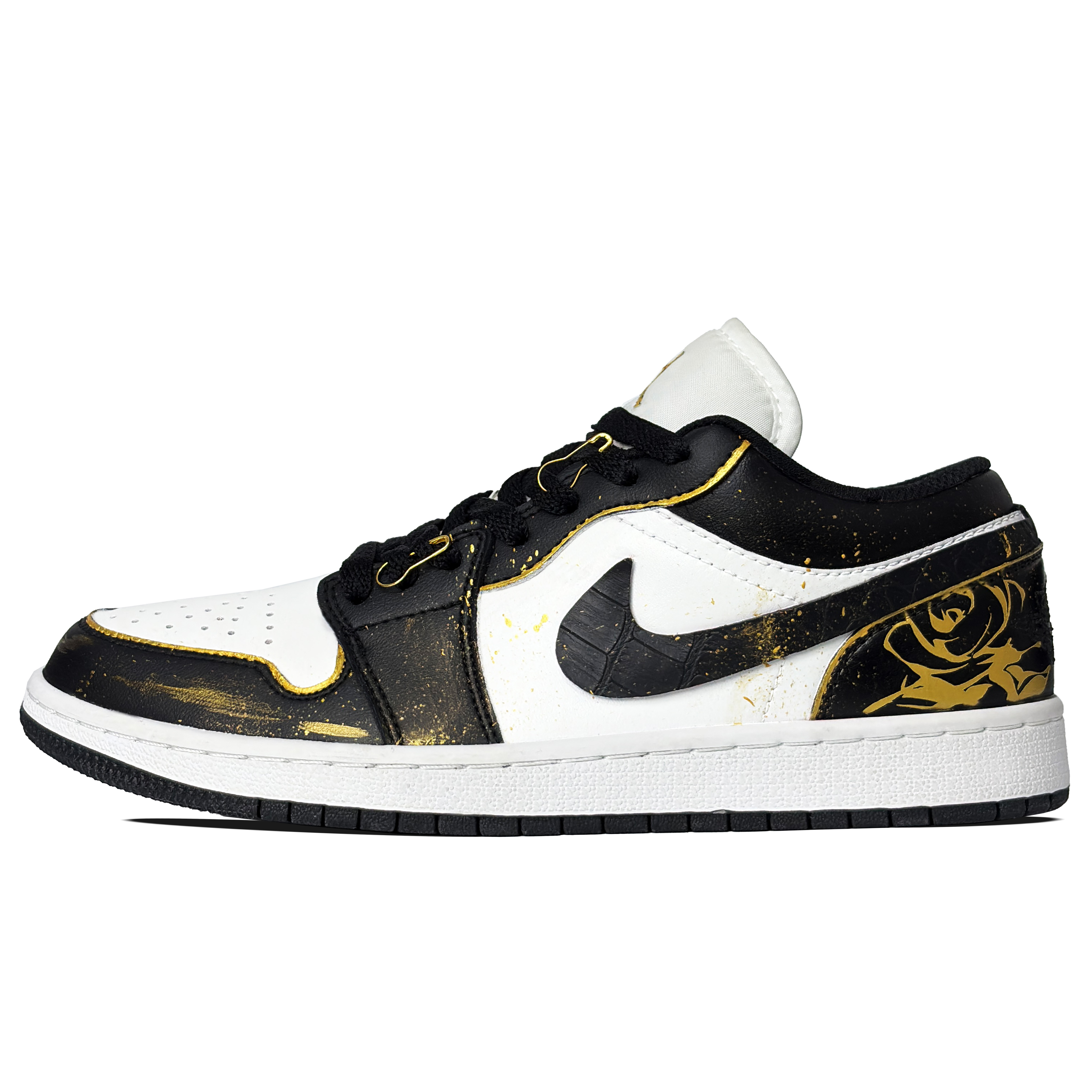 Jordan Air Jordan 1 Wear resistant And Lightweight Low top Vintage Basketball Shoes Men's Black Gold