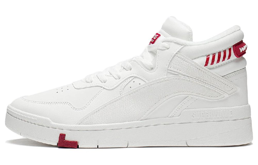 LiNing Durable Breathable Mid-Top Skateboard Shoes Men's White Red