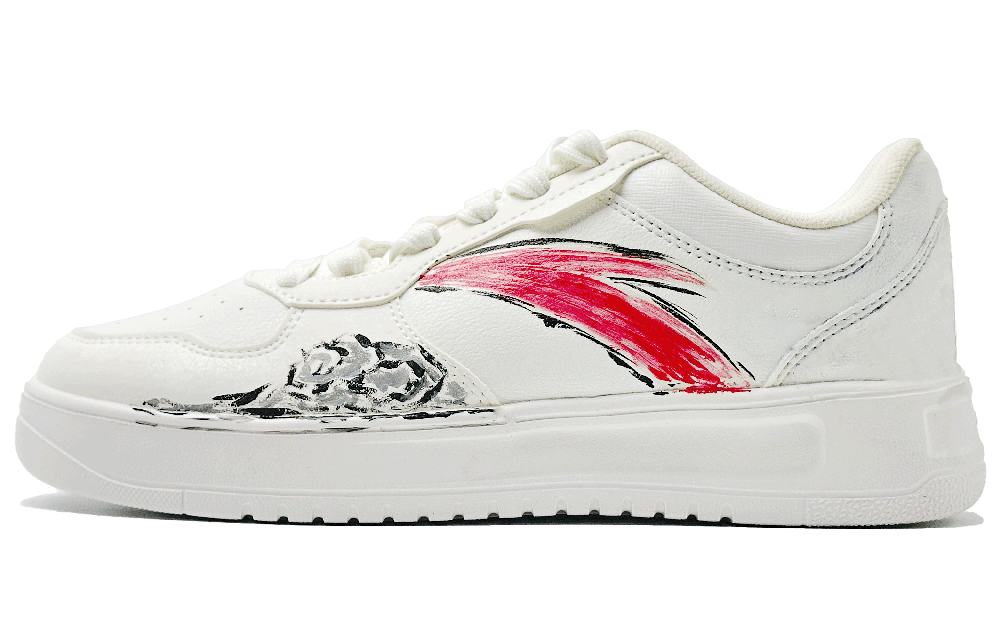 Anta Relaxed Slip Resistant Cushioning Abrasion Resistant Low Top Skateboard Shoes Unisex Red White Black